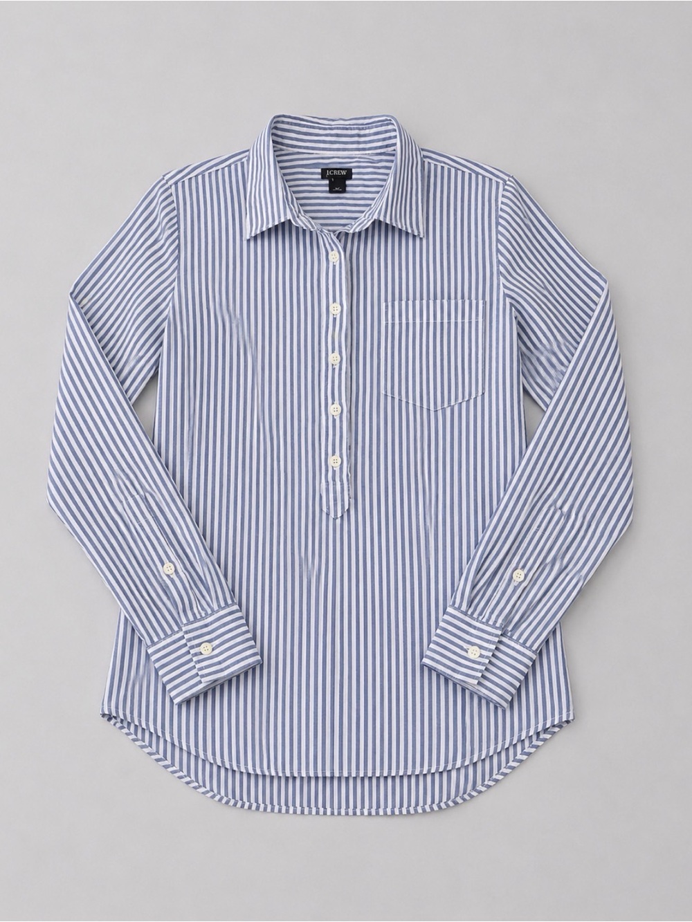 J. Crew Blue and White Striped Popover Dress Shirt